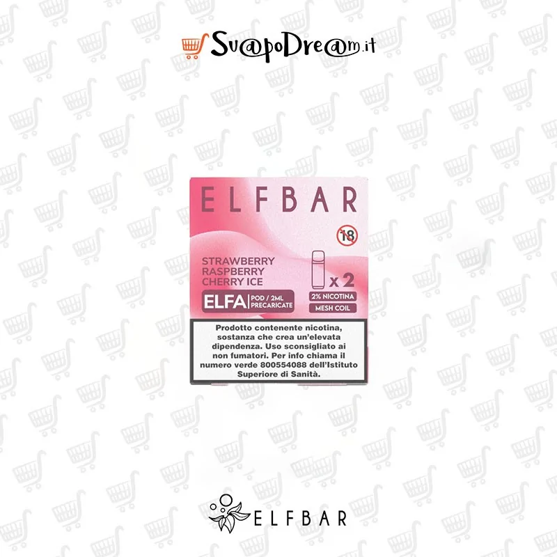 ELFBAR ELFA - Cartuccia Pod Precaricata STRAWBERRY RASPBERRY CHERRY ICE 2pz