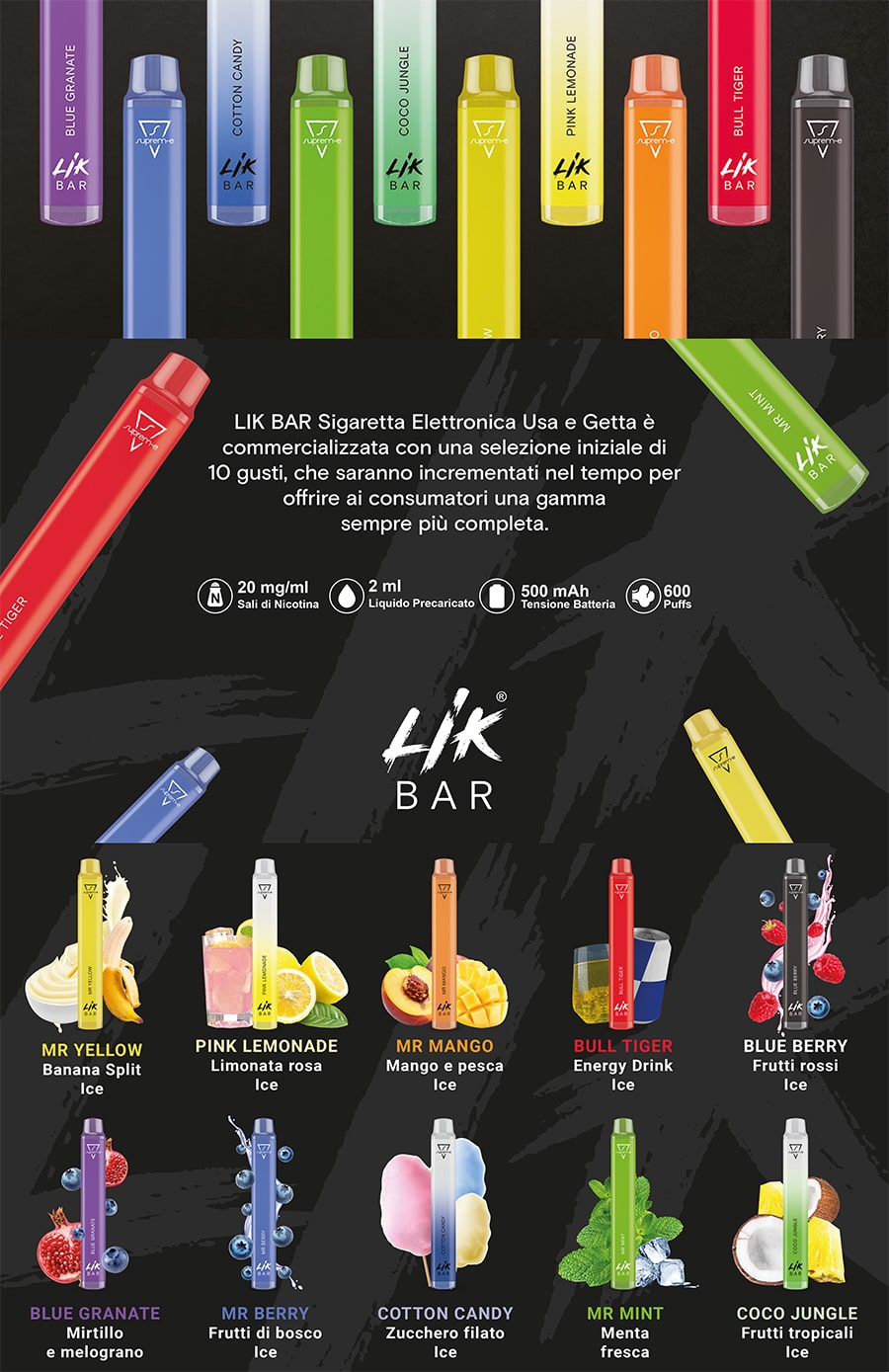 LIK BAR SUPREM-E - Pod Mod Usa e Getta MR MANGO 600 PUFF - Svapodream